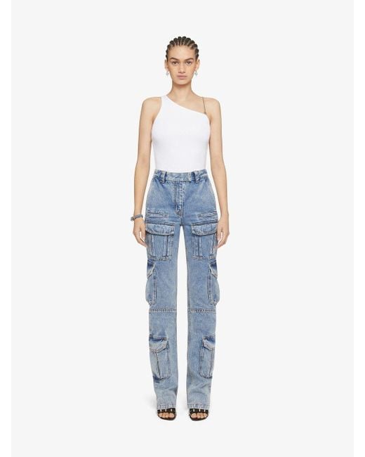 Givenchy Blue Logo Plaque Cargo Jeans