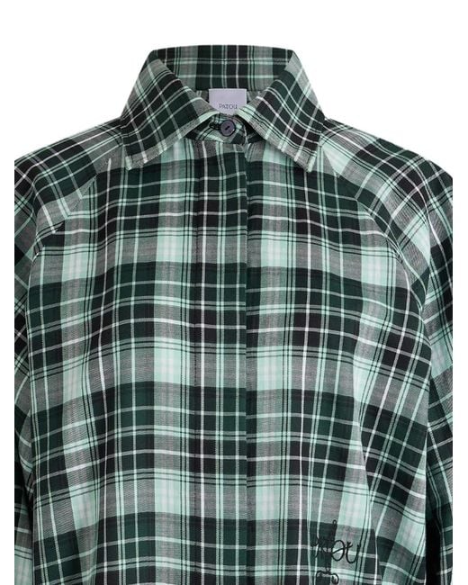 Patou Green Bow-Sleeve Check Shirt