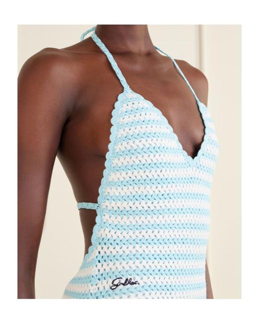 Jonathan Simkhai Blue Karoline Striped Crocheted Swimsuit