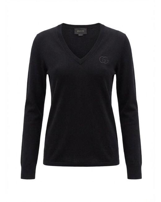 Gucci Black Fine Cashmere Silk Top With Embroidery
