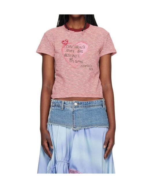 ANDERSSON BELL Pink Heart-Shaped Striped T-Shirt