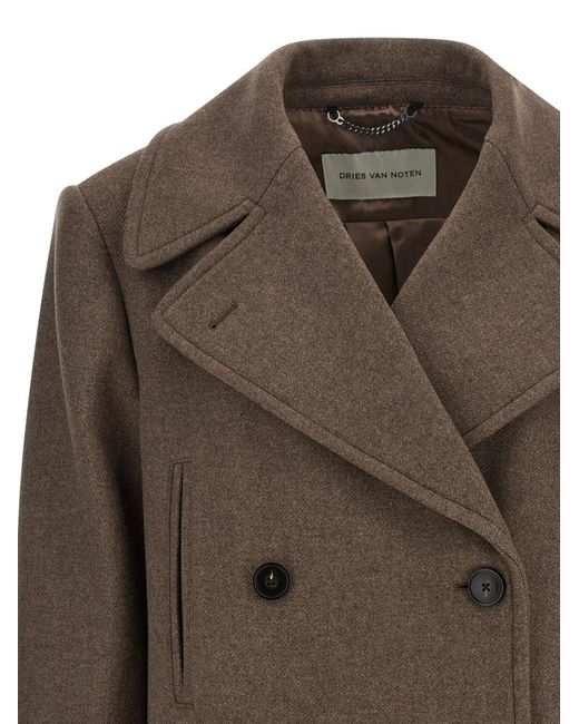 Dries Van Noten Brown Double-Breasted Coat