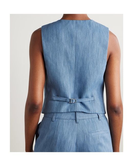 Gabriela Hearst Blue Coleridge Cotton And Linen-Blend Chambray Vest