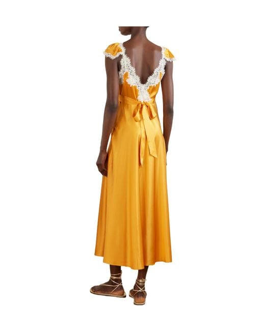 Doen Metallic Fiona Lace-Trimmed Silk-Satin Midi Dress
