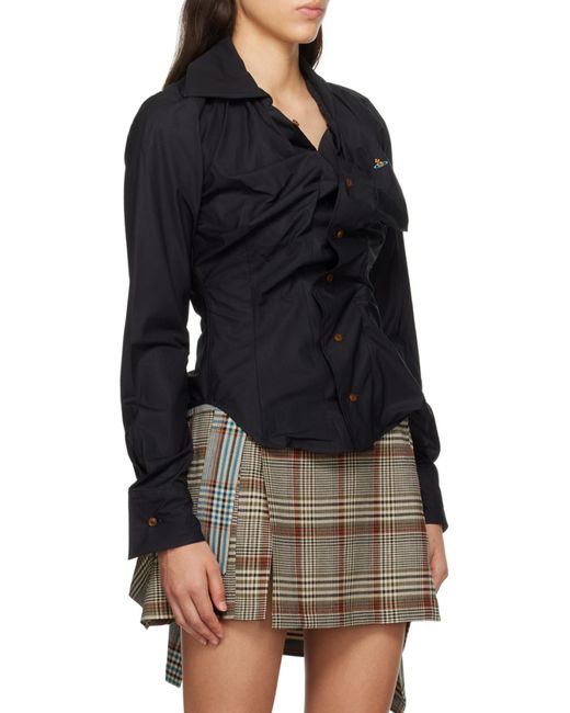 Vivienne Westwood Black Orb Logo Embroidered Drunken Shirt