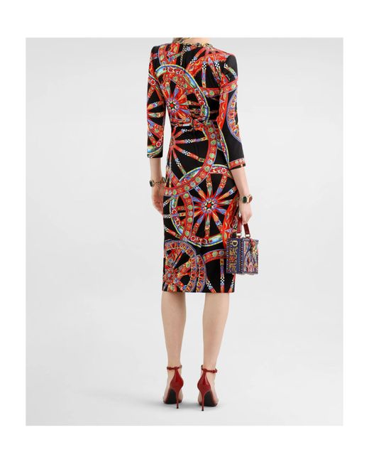 Dolce & Gabbana Red Carretto-Print Charmeuse Dress