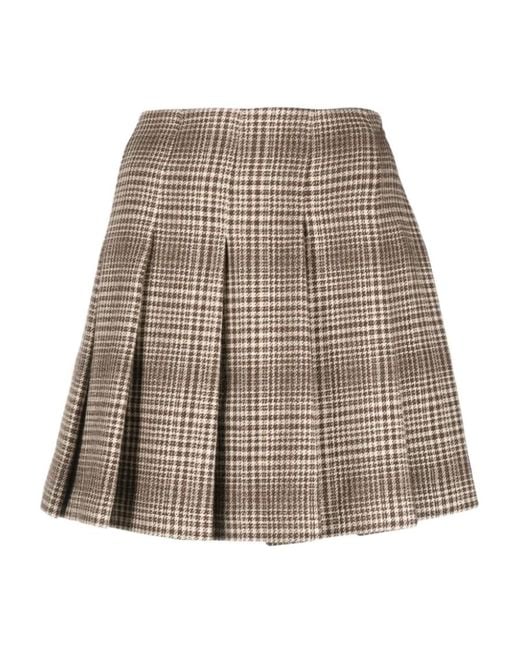 Brunello Cucinelli Natural Houndstooth-Pattern High-Waist Skirt