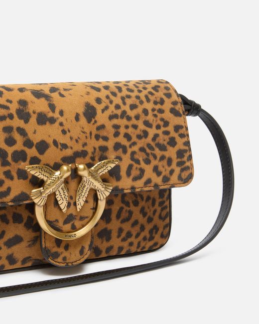 Pinko Brown Leopard Printed Love Birds Plaque Shoulder Bag
