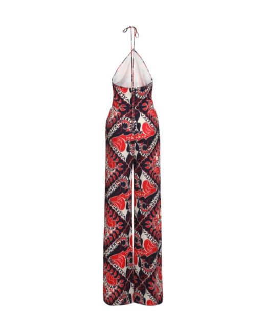 Valentino Red Printed Silk Crêpe Halter Jumpsuit