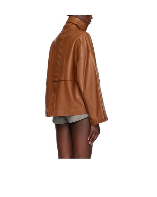 Nour Hammour Brown Stand-Collar Casual Jacket