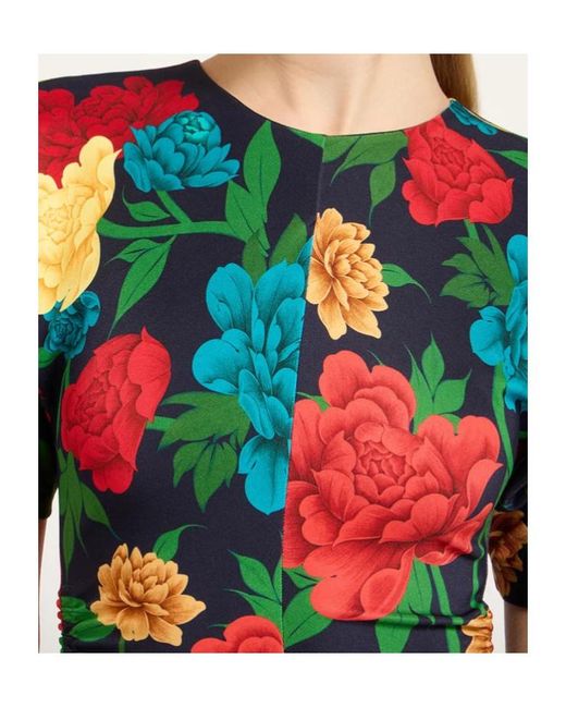 LaDoubleJ Green Floral Ruched Dress