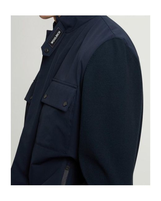 Woolrich Blue Two Layers Hybrid Flap-Pocket Jacket for men