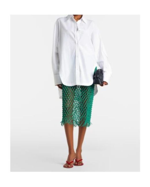 Frankie Shop Green Nelaya Macramé Leather Midi Skirt