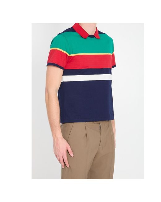 Versace Blue Striped Short-Sleeved Polo Shirt for men