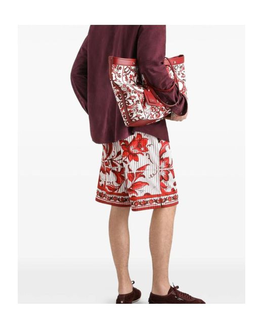 Dolce & Gabbana Red Majolica-Print Striped Poplin Vanity Bermudas for men