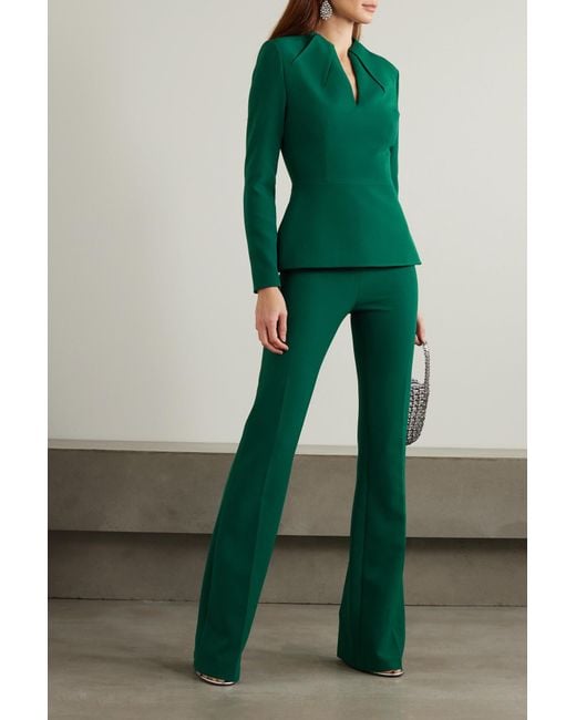Safiyaa Green Stretch Crepe Flared Pants