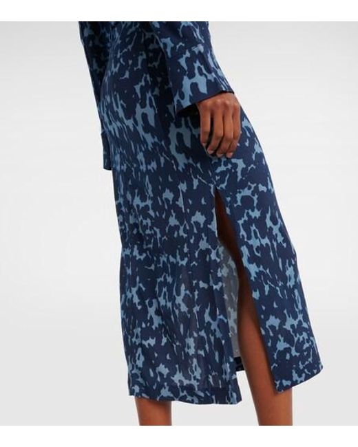 Altuzarra Blue Claudia Printed Ruched Jersey Shirt Dress