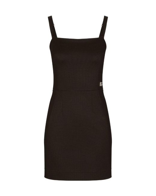 Dolce & Gabbana Black Logo Plaque Sleeveless Mini Dress