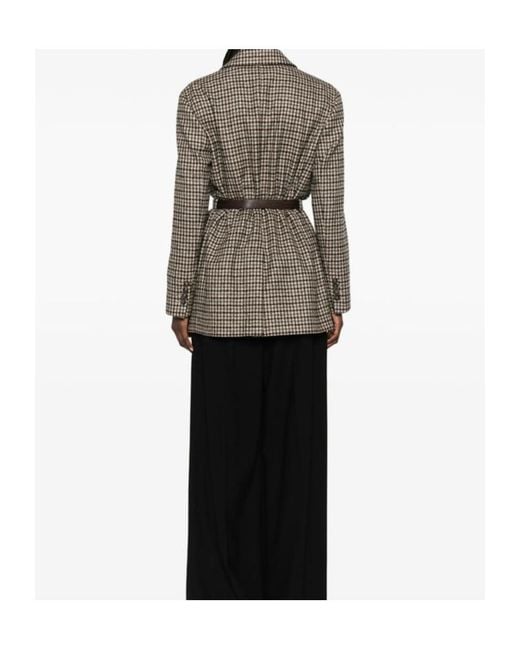Brunello Cucinelli Brown Check-Pattern Belted Blazer