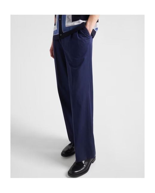 Prada Blue Enamel Triangle-Logo Trousers for men
