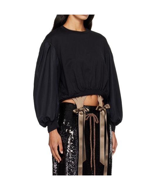 Simone Rocha Black Puff Sleeve Balloon Long-Sleeved T-Shirt