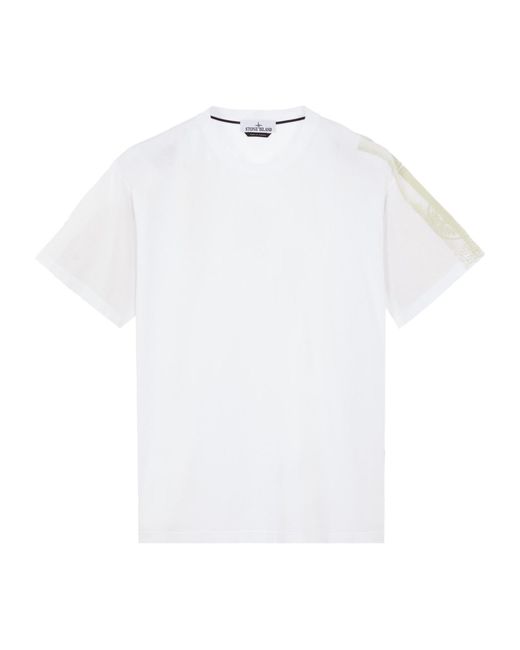Stone Island White Logo Printed Crewneck T-Shirt for men