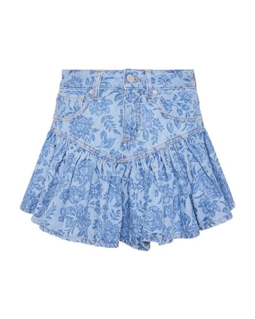 Alessandra Rich Blue Floral-Print Denim Mini Skirt