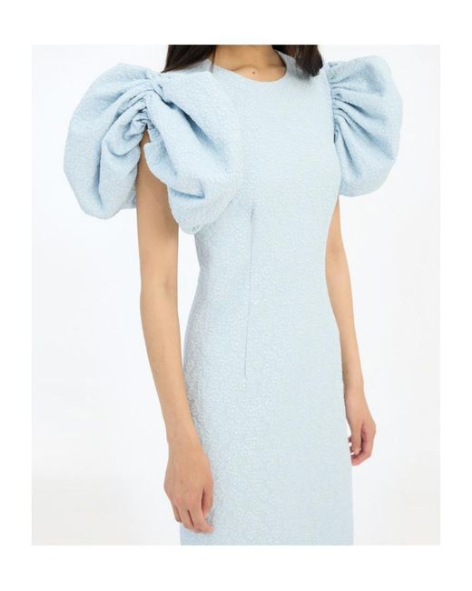ROTATE BIRGER CHRISTENSEN Blue Embossed Puff-Sleeve Dress