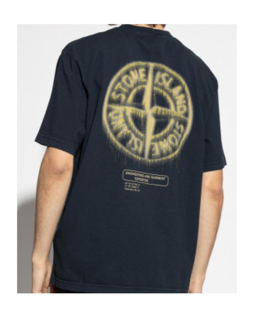 Stone Island Blue Compass Printed Crewneck T-Shirt for men