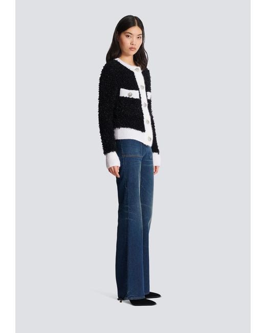 Balmain Black Glitter Detailed Contrasted Trim Cardigan