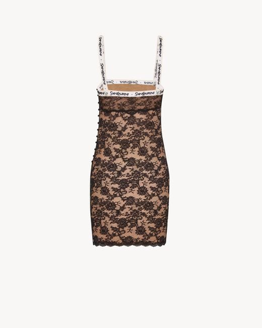 Saint Laurent Brown Vestido Lencero De Encaje