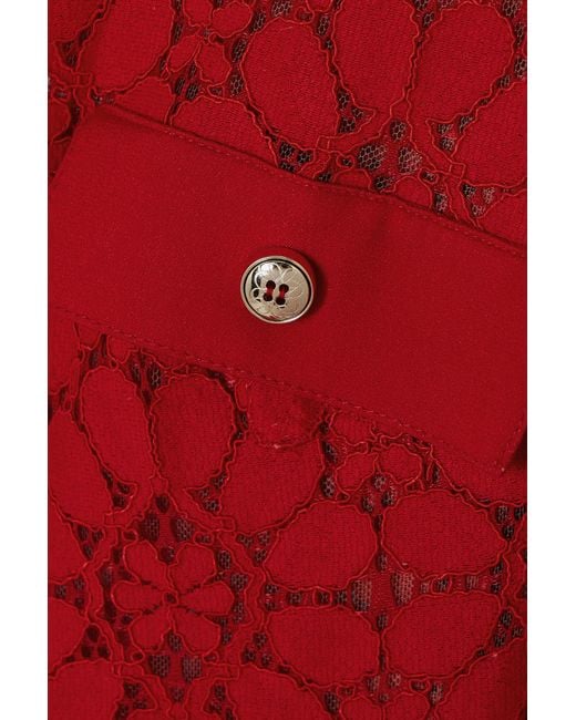 Elie Saab Red Pussy-Bow Corded Lace And Crepe Jumpsuit