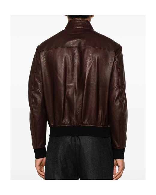 Tagliatore Brown Long-Sleeve Leather Jacket for men