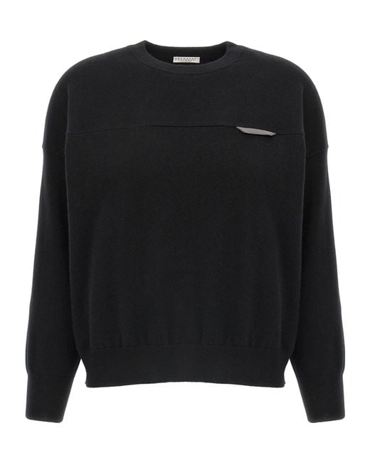Brunello Cucinelli Black Monile Detailed Cropped Sweater