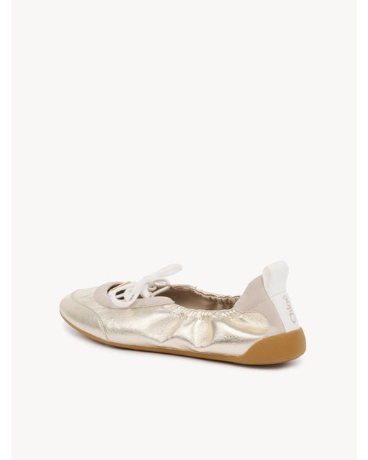 Chloé White Chloé Ruched Lace-Up Flat Shoes