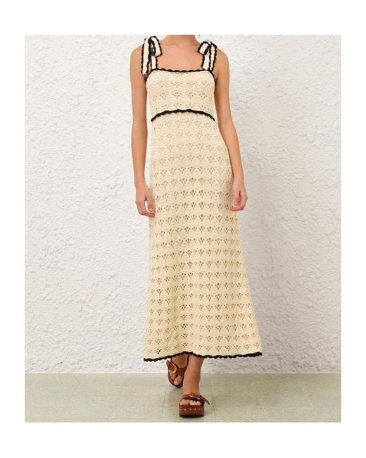 Zimmermann Natural Aster Crochet Tie Midi Dress