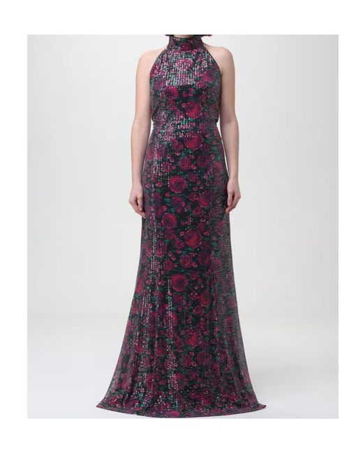ROTATE BIRGER CHRISTENSEN Purple Rose-Pattern Sequin Maxi Dress