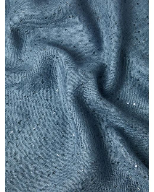 Brunello Cucinelli Blue Sequin Embellished Frayed Edge Scarf
