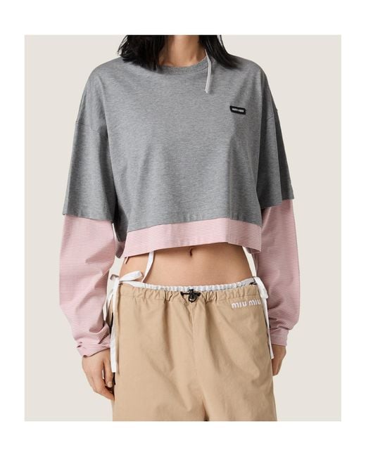 Miu Miu Gray Cotton Jersey T-Shirt