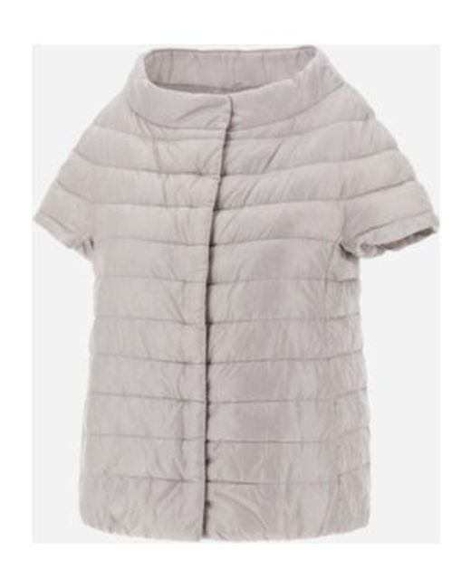 Herno Gray Quilted Short-Sleeved Down Jacket