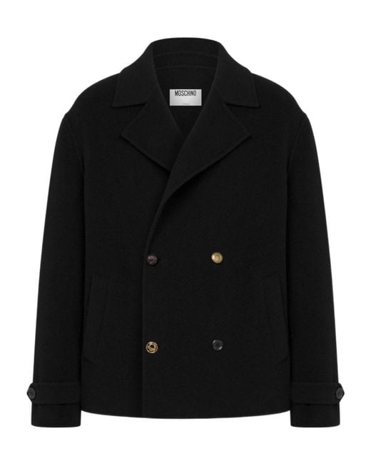 Moschino Black Double-Breasted Coat for men