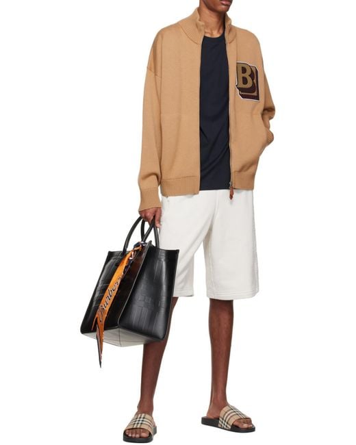 Burberry White Checked Slip-On Slides for men