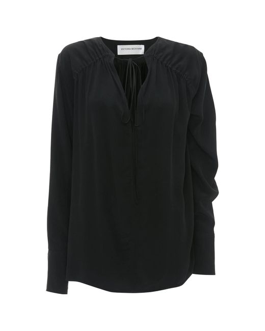 Victoria Beckham Black Gather Detail Tie Blouse