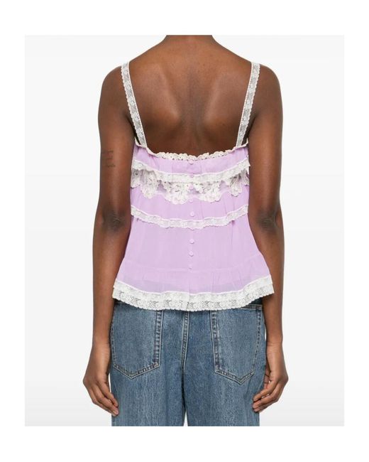 Alberta Ferretti Purple Ruffled Lace Top