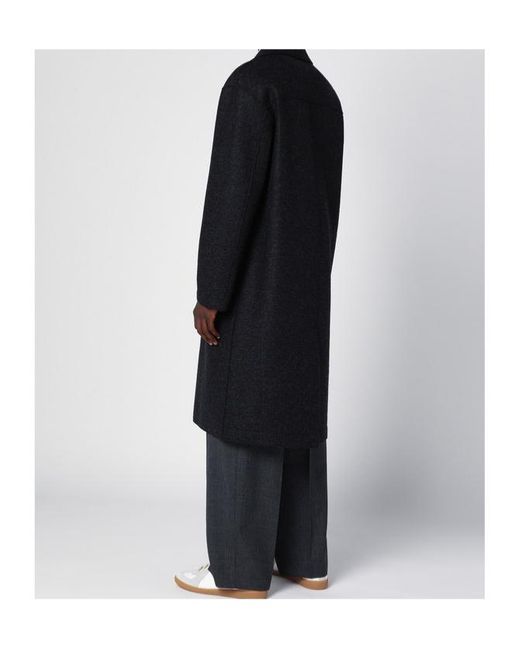 Harris Wharf London Black Anthracite Single Breasted Wool Coat for men