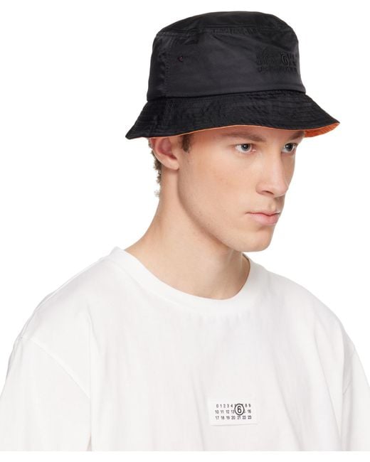 MM6 by Maison Margiela Black Embroidered Bucket Hat for men