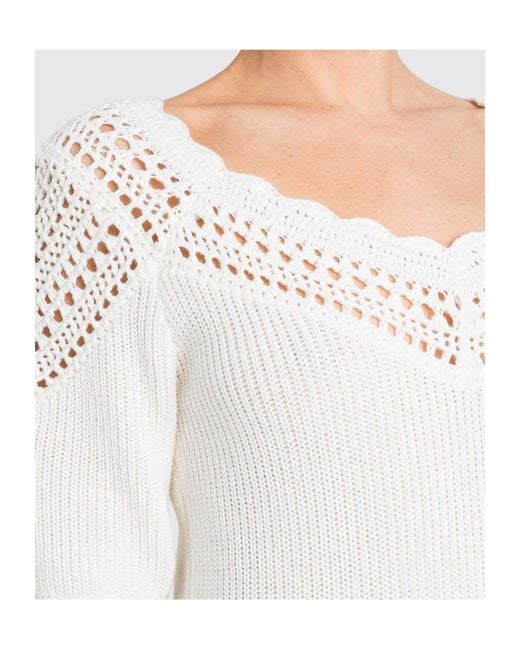 Twinset White Openwork Detail Knit Sweater