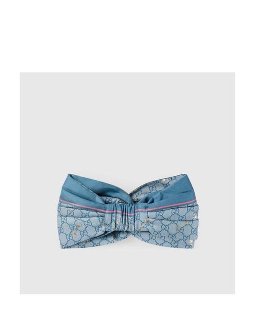 Gucci Blue Gg Horsebit Silk Headband