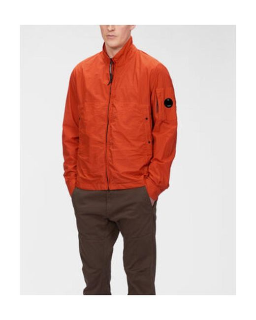 C P Company Orange Logo-Patch Funnel Neck Jacket for men
