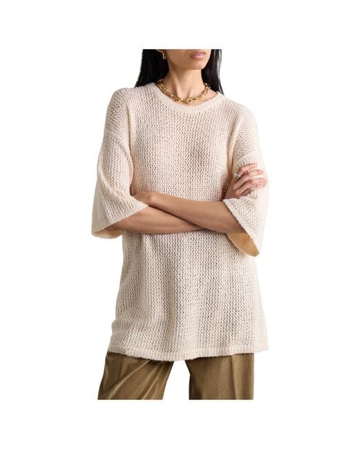 The Elder Statesman Natural Oversized Cutout Knit T-Shirt